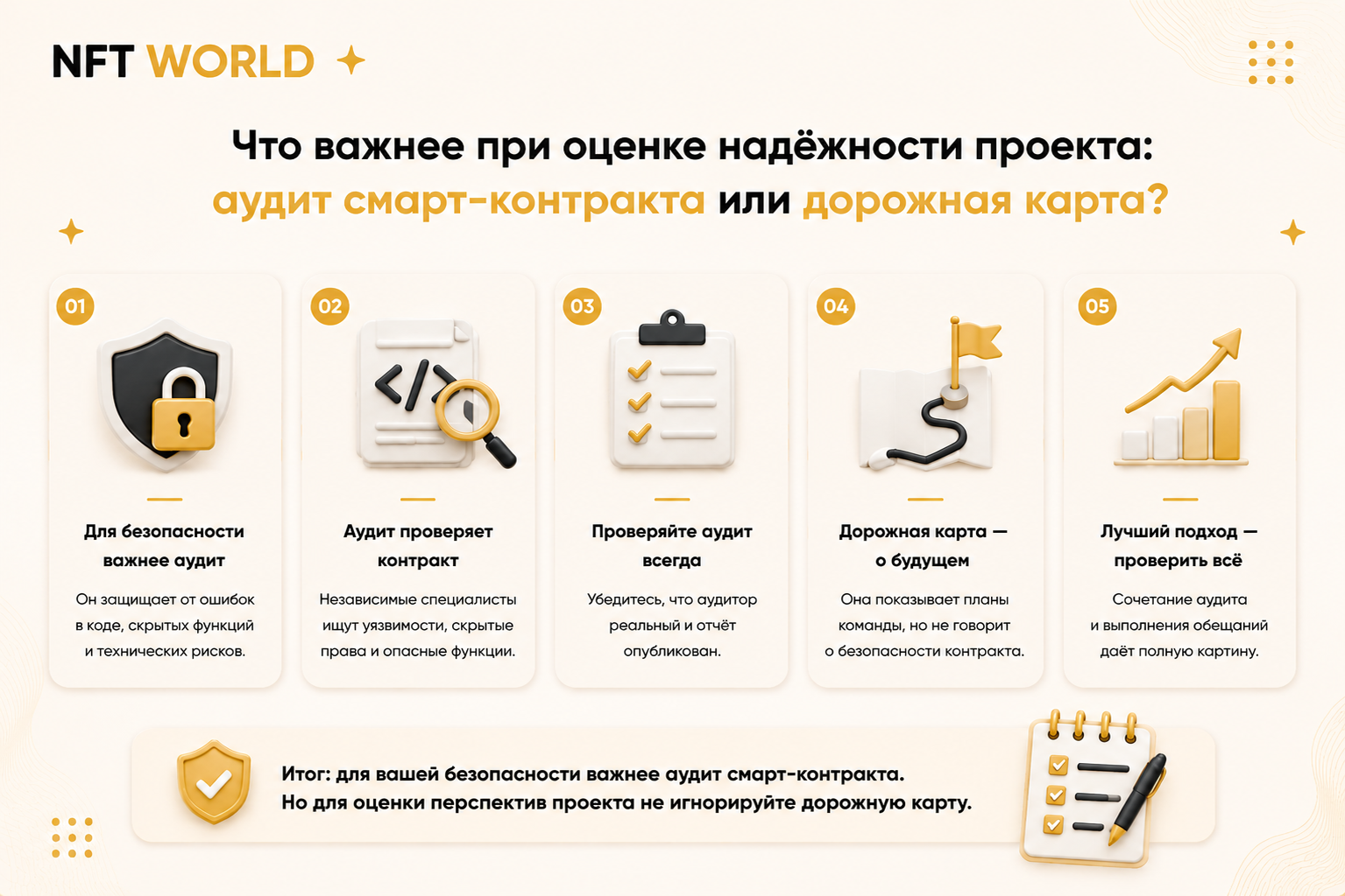 Что важнее при оценке надёжности проекта: аудит смарт-контракта или детальная дорожная карта?