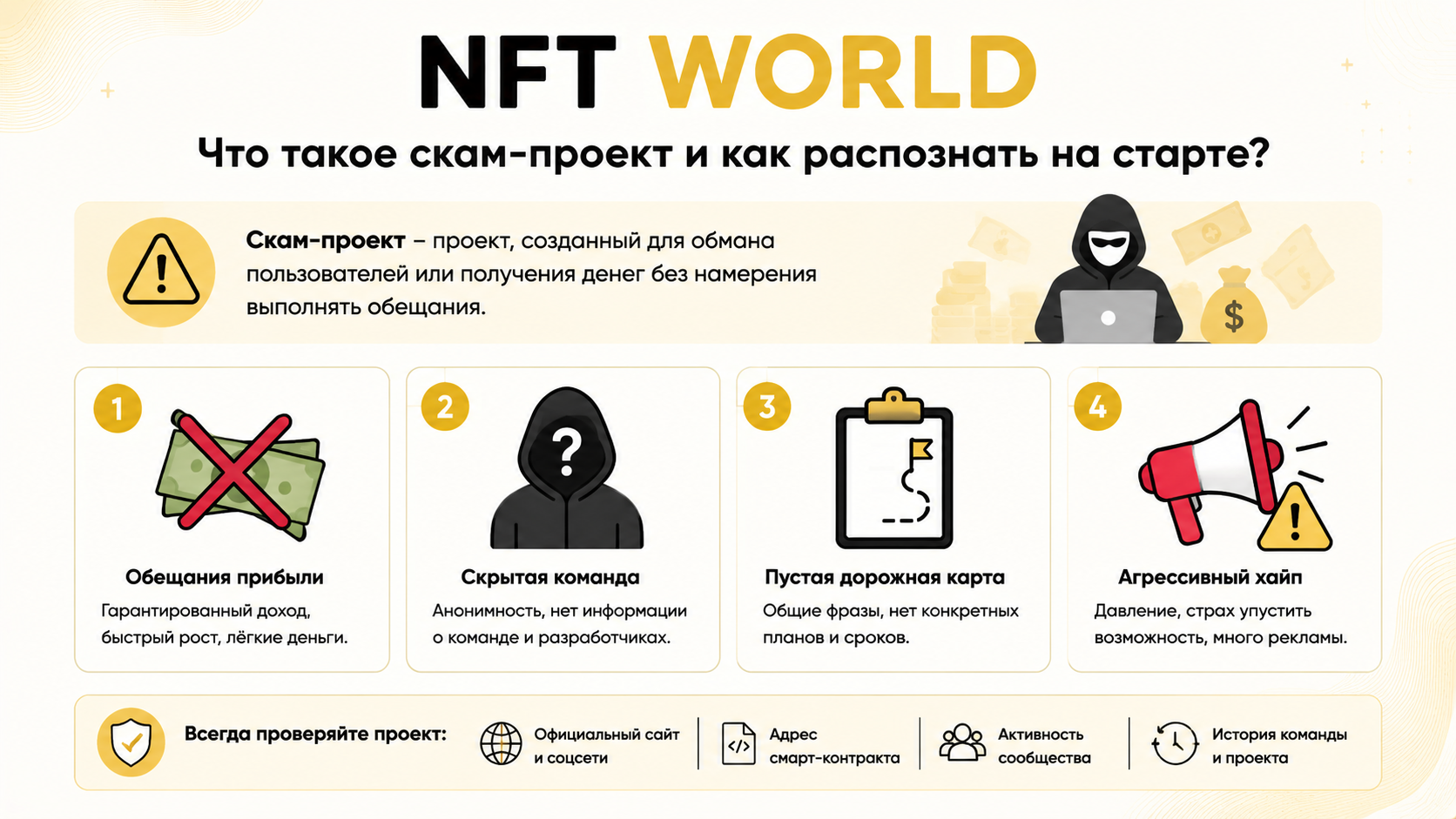 Что такое скам-проект и по каким признакам его распознать на старте?