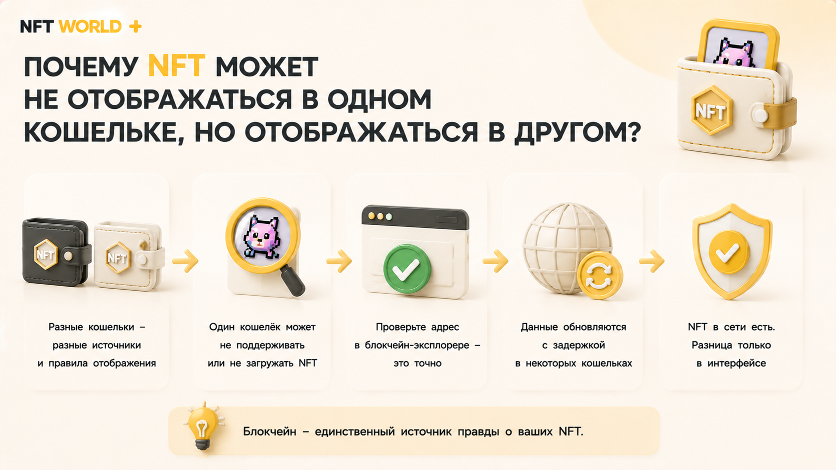 Почему NFT может не отображаться в одном кошельке, но отображаться в другом?
