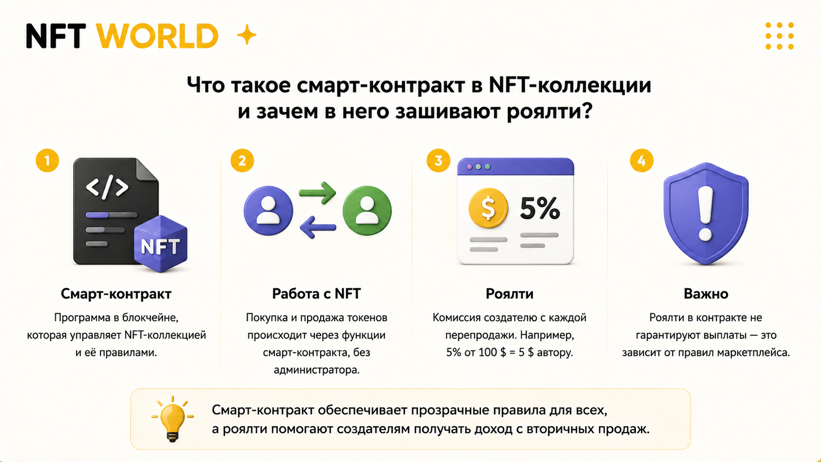 Что такое смарт-контракт в NFT-коллекции и зачем в него зашивают роялти?